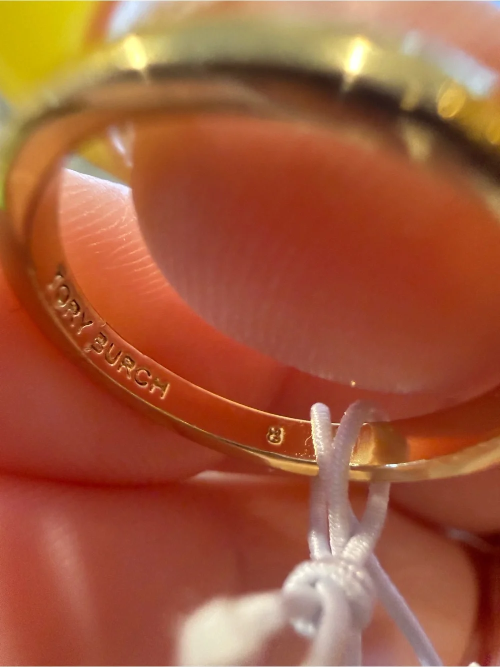Tory Burch | Gold Plated Logo & Natural Purple Stone Ring | Size 8